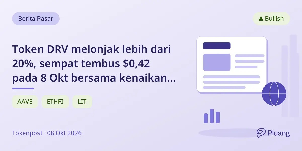 Token DRV melonjak lebih dari 20%, sempat tembus $0,42 pada 8 Okt bersama kenaikan LIT, ETHFI, dan AAVE.