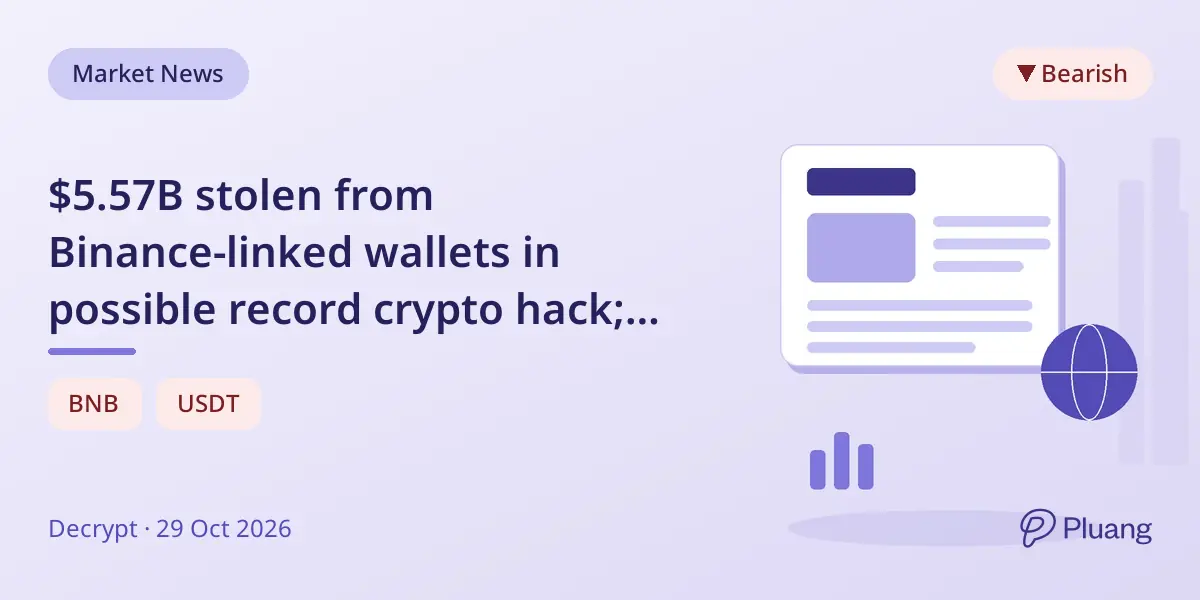 $5.57B stolen from Binance-linked wallets in possible record crypto hack; investigation ongoing.