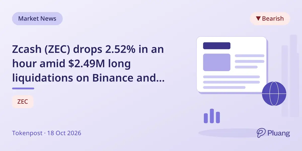 Zcash (ZEC) drops 2.52% in an hour amid $2.49M long liquidations on Binance and others