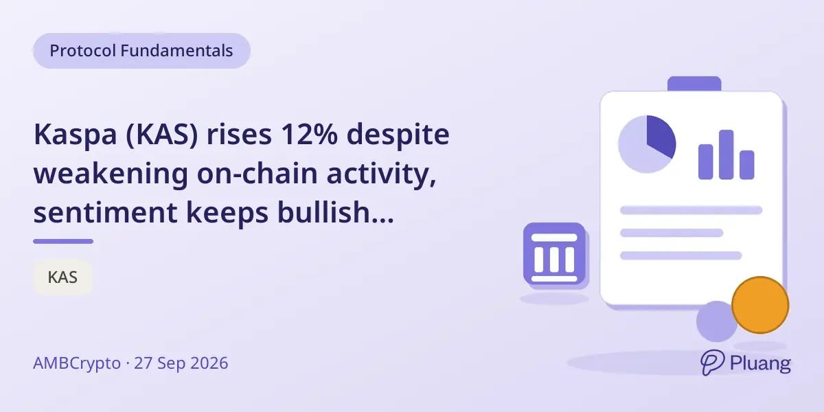 Kaspa (KAS) rises 12% despite weakening on-chain activity, sentiment keeps bullish momentum alive.