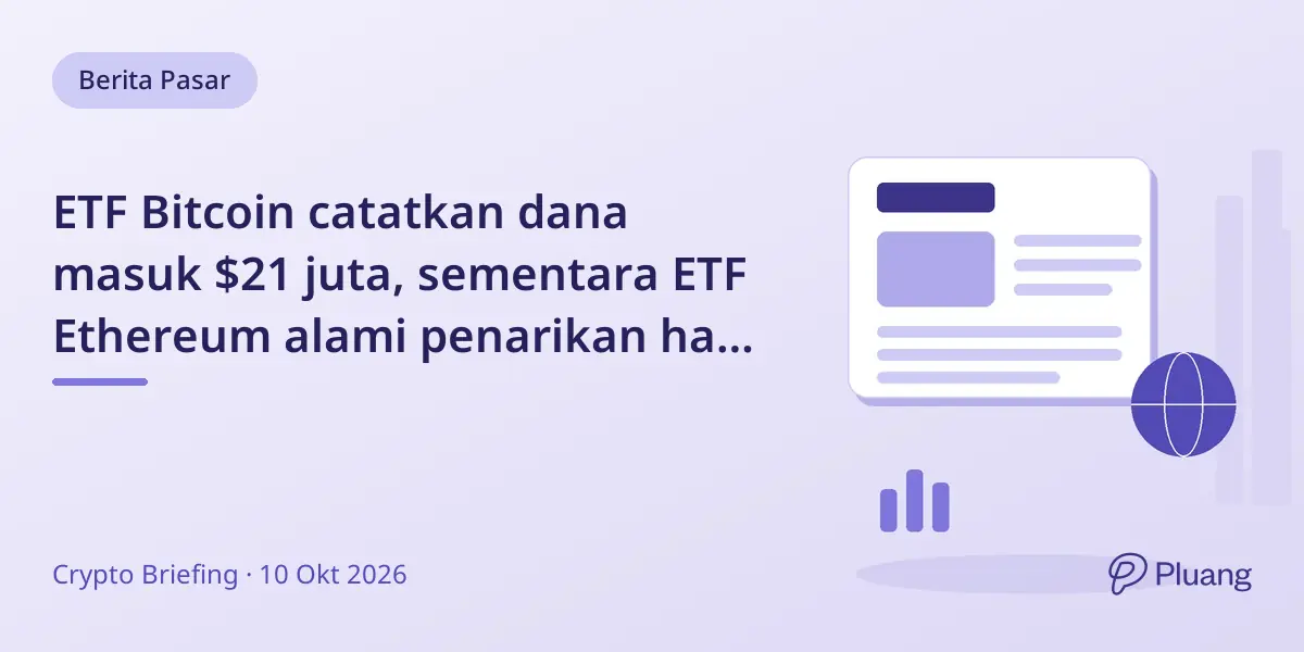 ETF Bitcoin catatkan dana masuk $21 juta, sementara ETF Ethereum alami penarikan hari ke-9 pada 9 Oktober