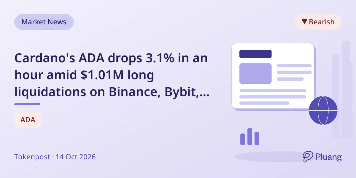 Cardano's ADA drops 3.1% in an hour amid $1.01M long liquidations on Binance, Bybit, OKX