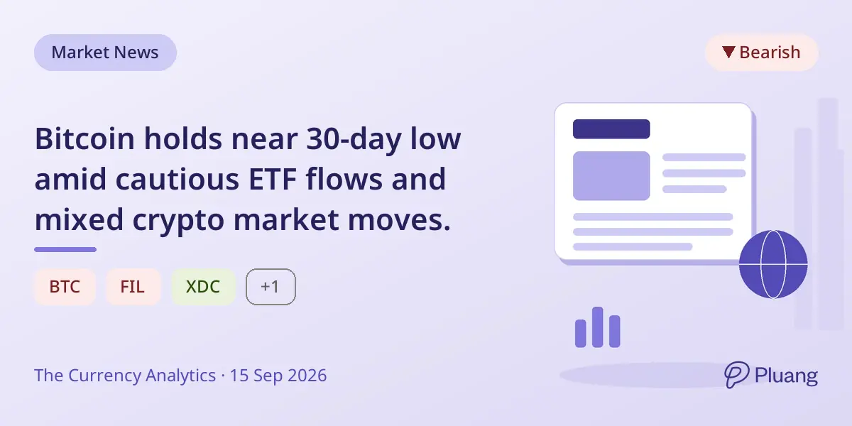 Bitcoin holds near 30-day low amid cautious ETF flows and mixed crypto market moves.