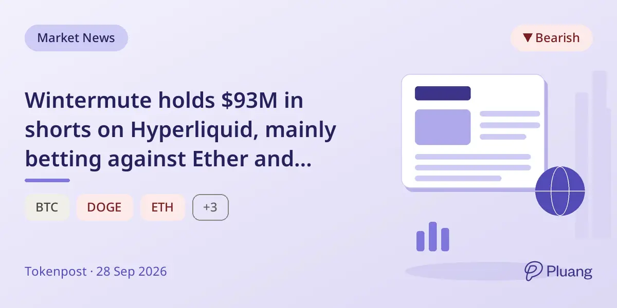 Wintermute holds $93M in shorts on Hyperliquid, mainly betting against Ether and Solana.