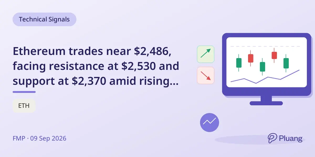 Ethereum trades near $2,486, facing resistance at $2,530 and support at $2,370 amid rising trading volume.