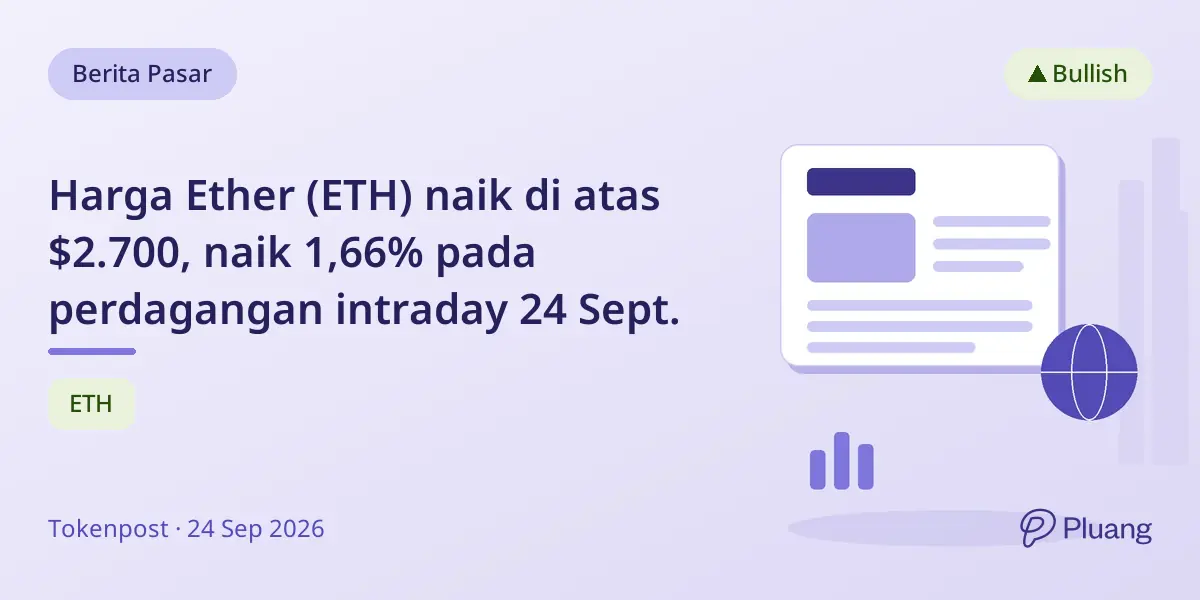 Harga Ether (ETH) naik di atas $2.700, naik 1,66% pada perdagangan intraday 24 Sept.