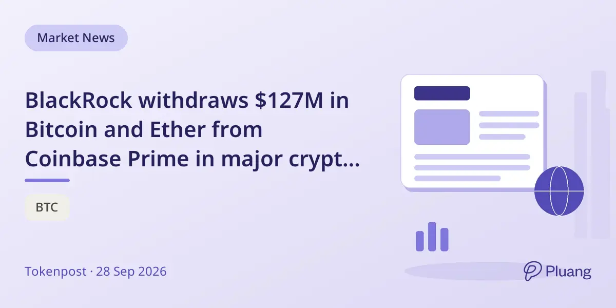 BlackRock withdraws $127M in Bitcoin and Ether from Coinbase Prime in major crypto move