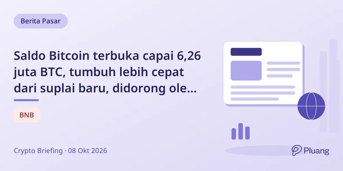 Saldo Bitcoin terbuka capai 6,26 juta BTC, tumbuh lebih cepat dari suplai baru, didorong oleh bursa.