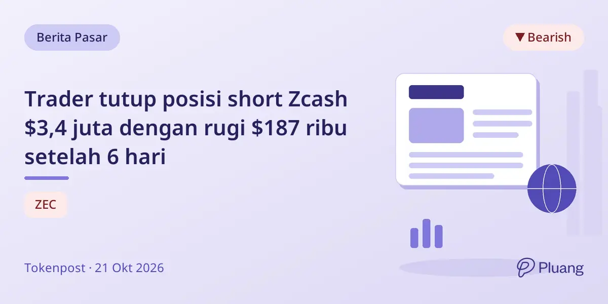 Trader tutup posisi short Zcash $3,4 juta dengan rugi $187 ribu setelah 6 hari