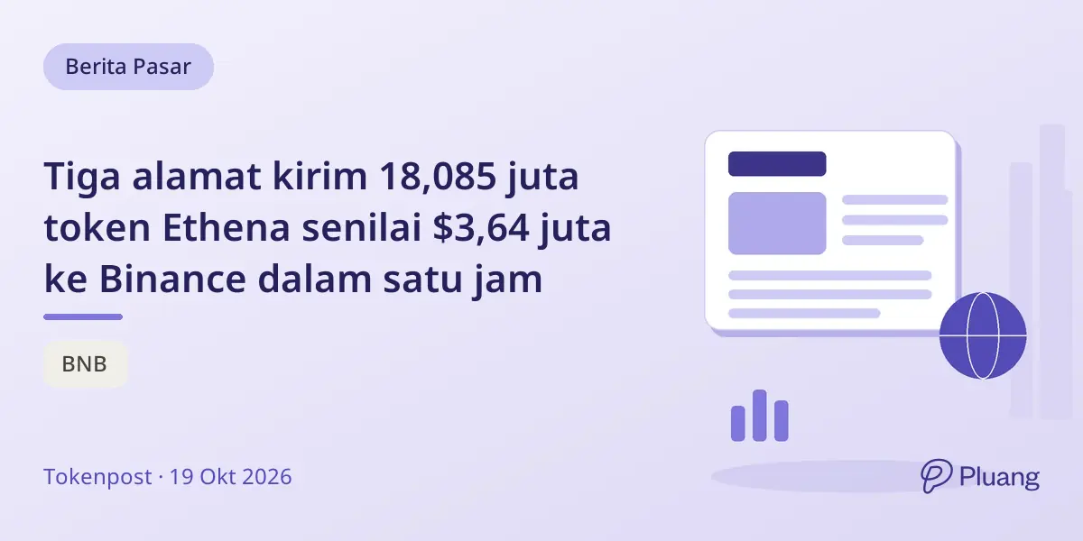 Tiga alamat kirim 18,085 juta token Ethena senilai $3,64 juta ke Binance dalam satu jam