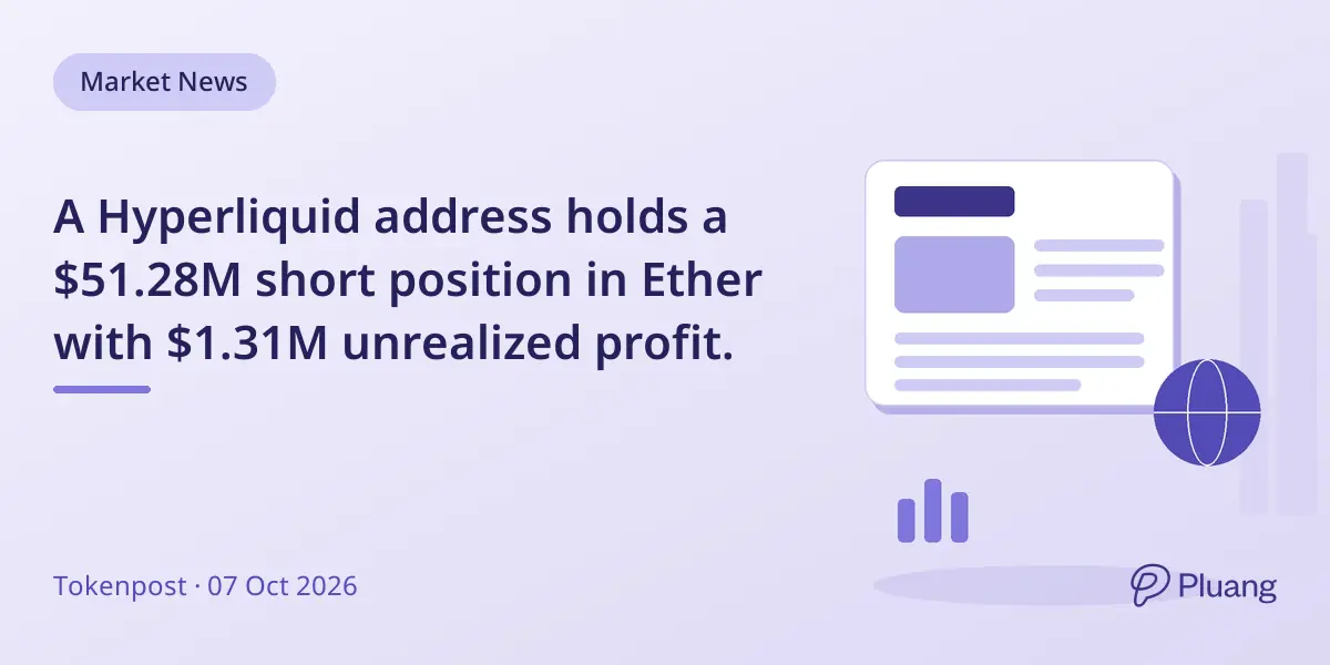 A Hyperliquid address holds a $51.28M short position in Ether with $1.31M unrealized profit.