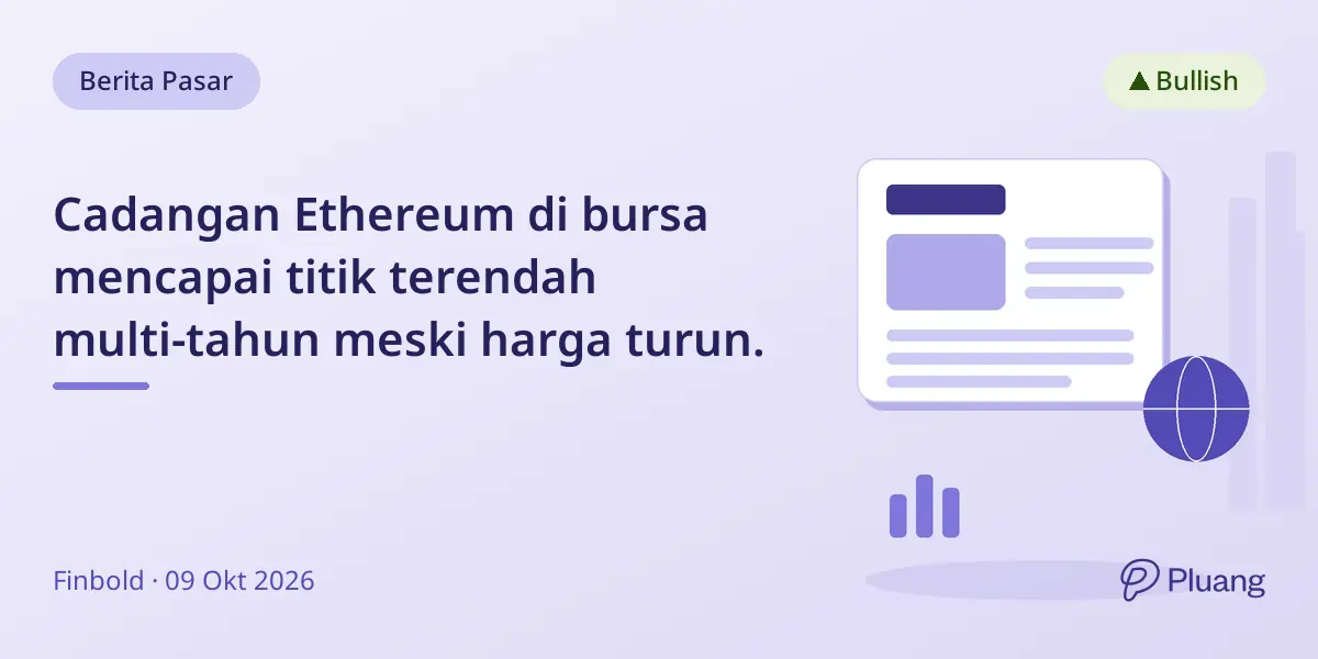 Cadangan Ethereum di bursa mencapai titik terendah multi-tahun meski harga turun.
