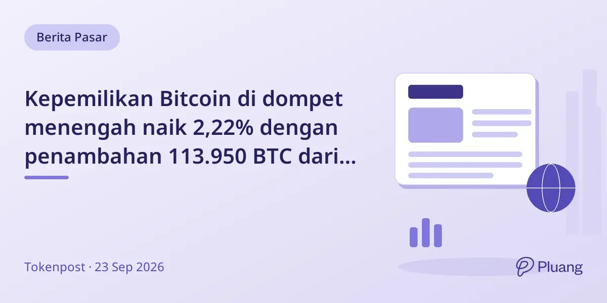 Kepemilikan Bitcoin di dompet menengah naik 2,22% dengan penambahan 113.950 BTC dari Juli hingga Sept 2026