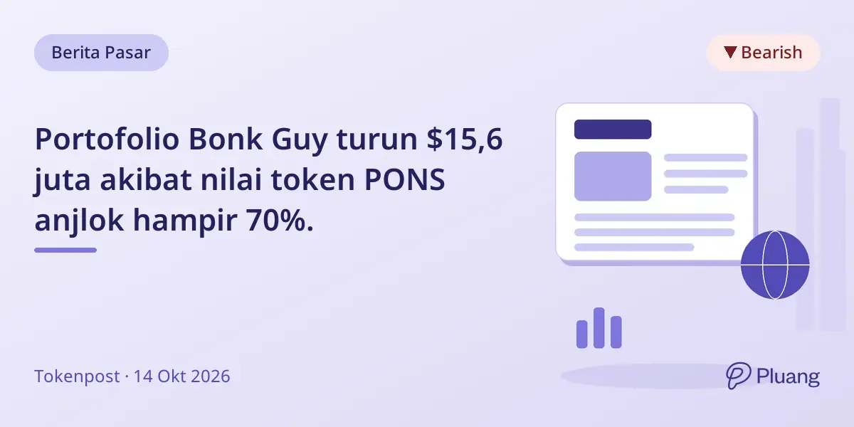Portofolio Bonk Guy turun $15,6 juta akibat nilai token PONS anjlok hampir 70%.