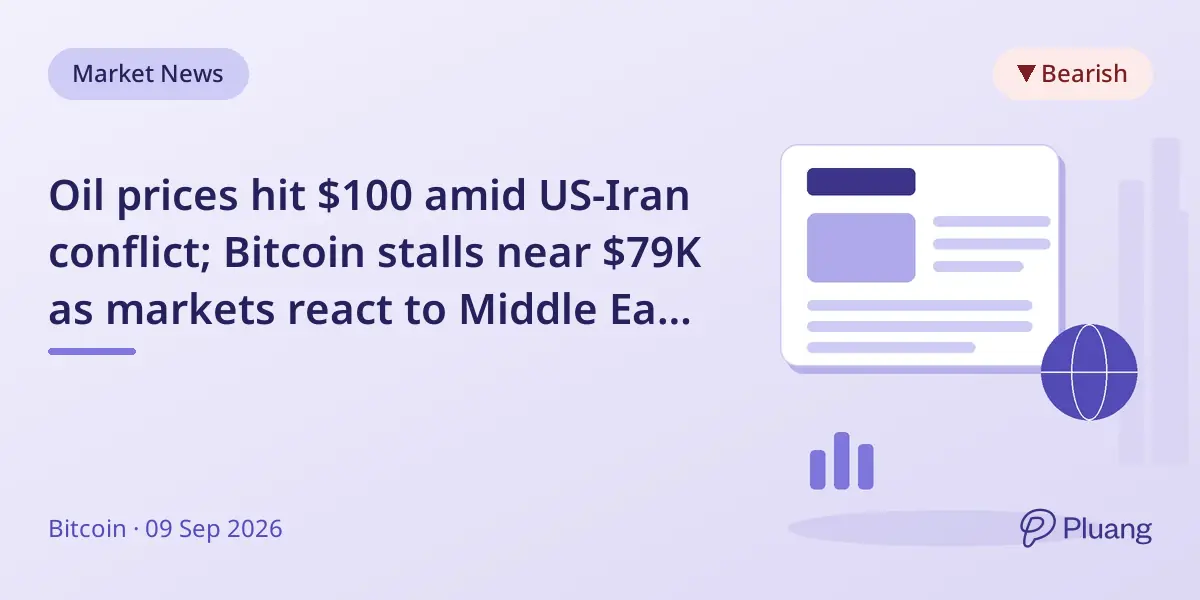 Oil prices hit $100 amid US-Iran conflict; Bitcoin stalls near $79K as markets react to Middle East tensions.