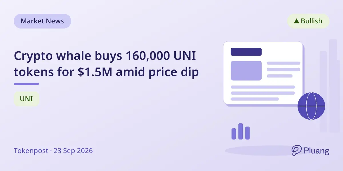 Crypto whale buys 160,000 UNI tokens for $1.5M amid price dip
