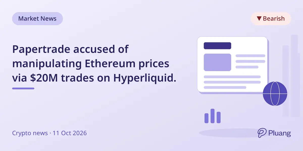 Papertrade accused of manipulating Ethereum prices via $20M trades on Hyperliquid.