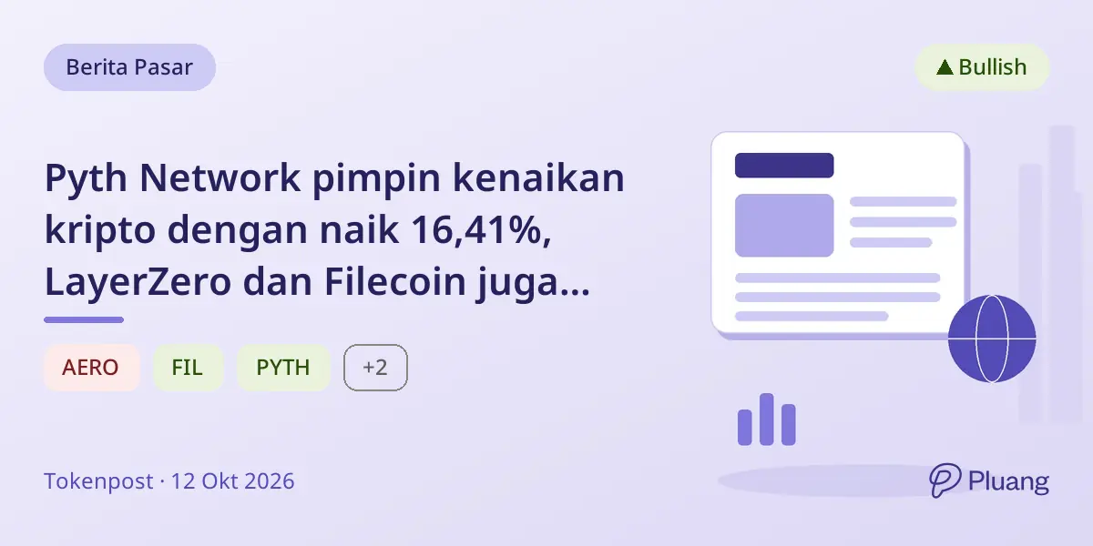 Pyth Network pimpin kenaikan kripto dengan naik 16,41%, LayerZero dan Filecoin juga naik.