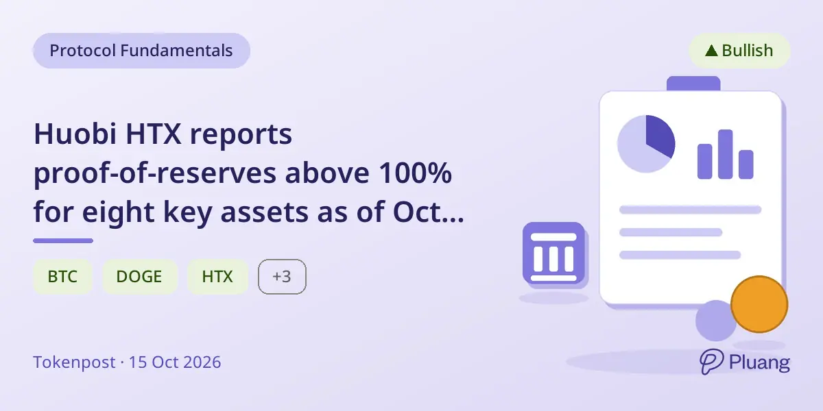 Huobi HTX reports proof-of-reserves above 100% for eight key assets as of Oct 1, 2026.