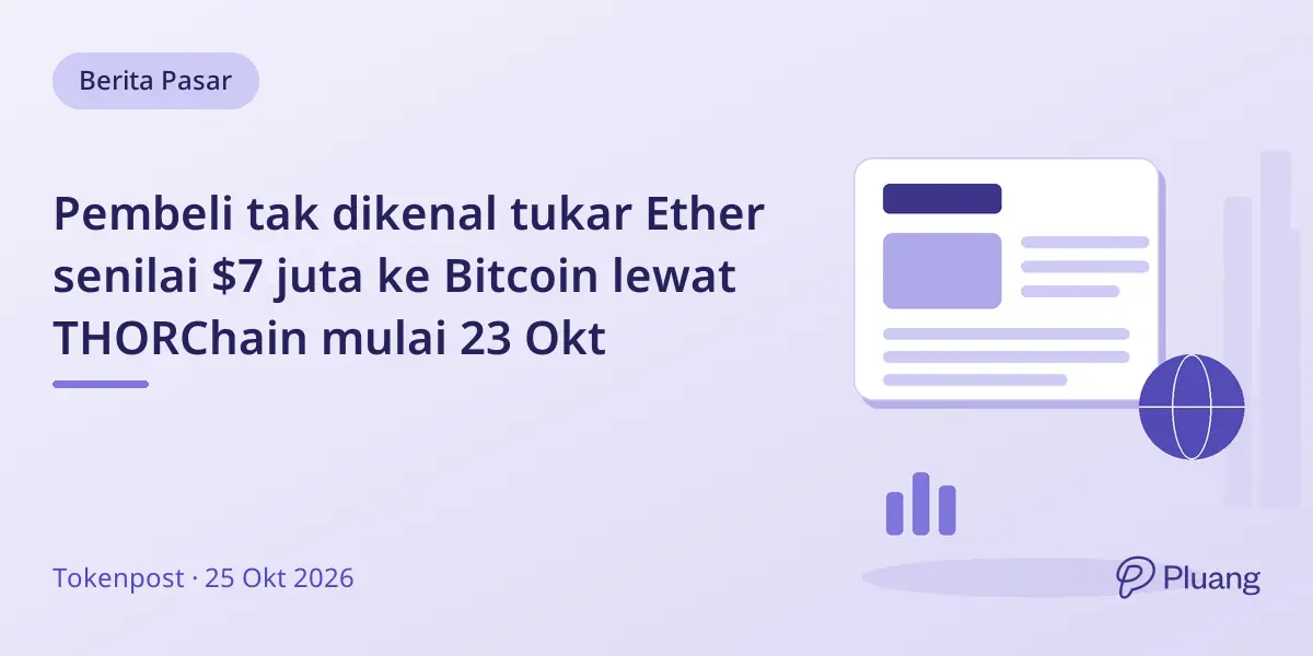 Pembeli tak dikenal tukar Ether senilai $7 juta ke Bitcoin lewat THORChain mulai 23 Okt