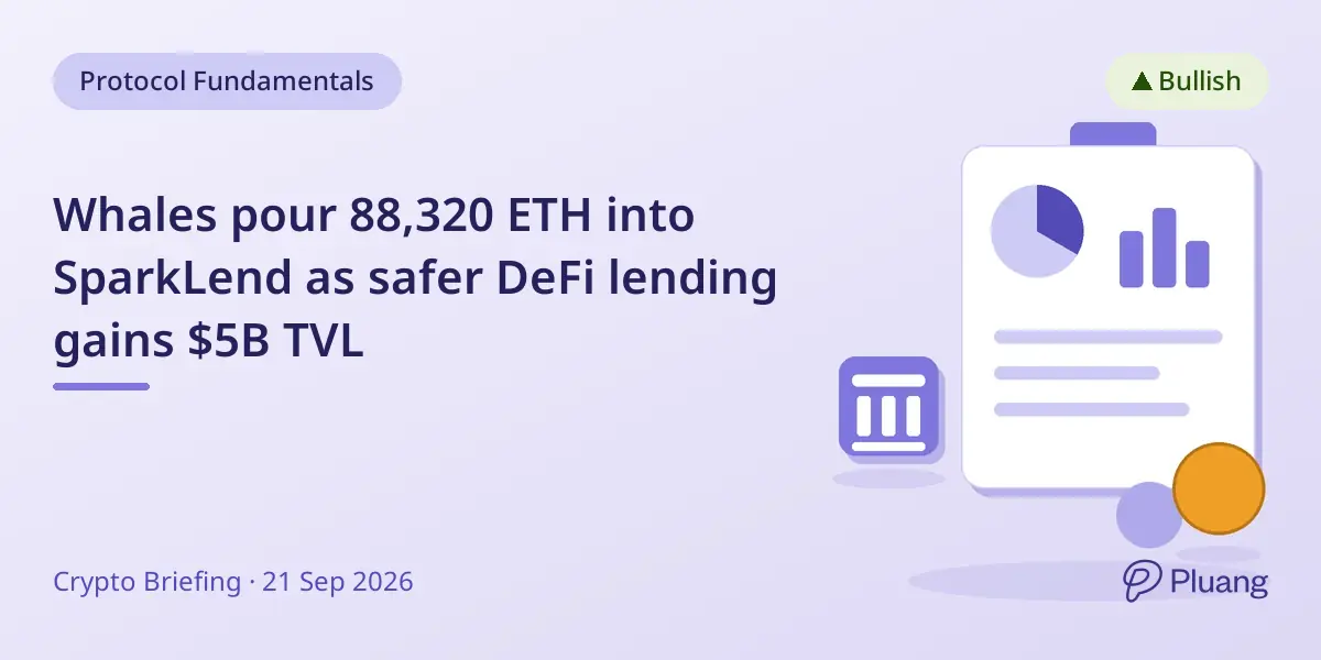 Whales pour 88,320 ETH into SparkLend as safer DeFi lending gains $5B TVL
