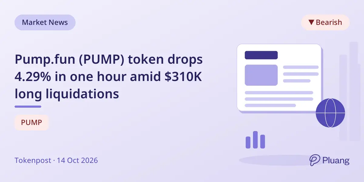 Pump.fun (PUMP) token drops 4.29% in one hour amid $310K long liquidations