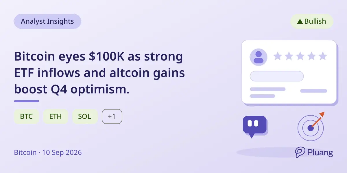 Bitcoin eyes $100K as strong ETF inflows and altcoin gains boost Q4 optimism.