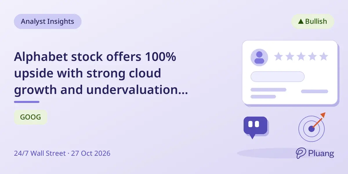 Alphabet stock offers 100% upside with strong cloud growth and undervaluation compared to peers.