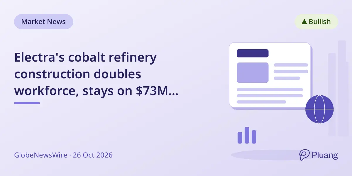 Electra's cobalt refinery construction doubles workforce, stays on $73M budget, progressing toward commissioning.
