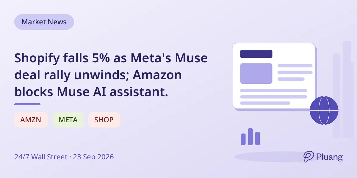 Shopify falls 5% as Meta's Muse deal rally unwinds; Amazon blocks Muse AI assistant.