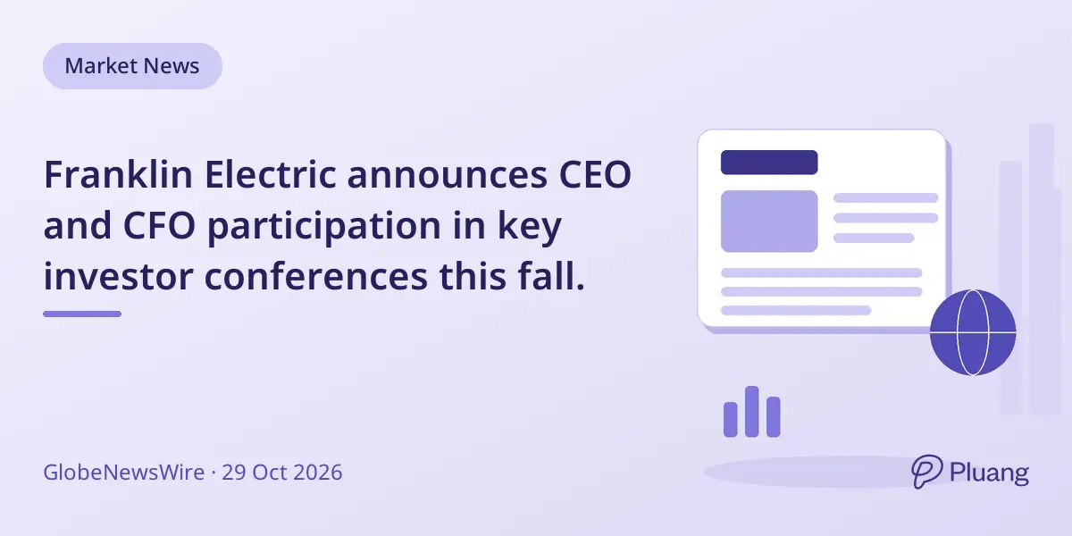 Franklin Electric announces CEO and CFO participation in key investor conferences this fall.