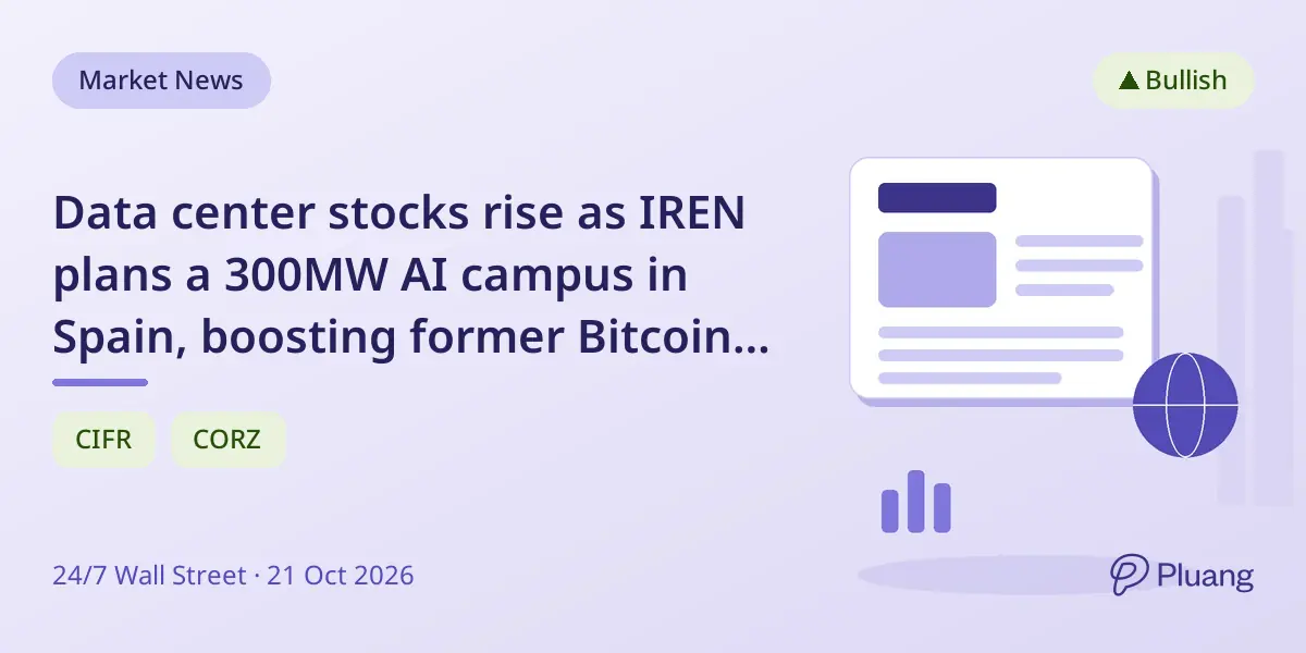 Data center stocks rise as IREN plans a 300MW AI campus in Spain, boosting former Bitcoin miners.