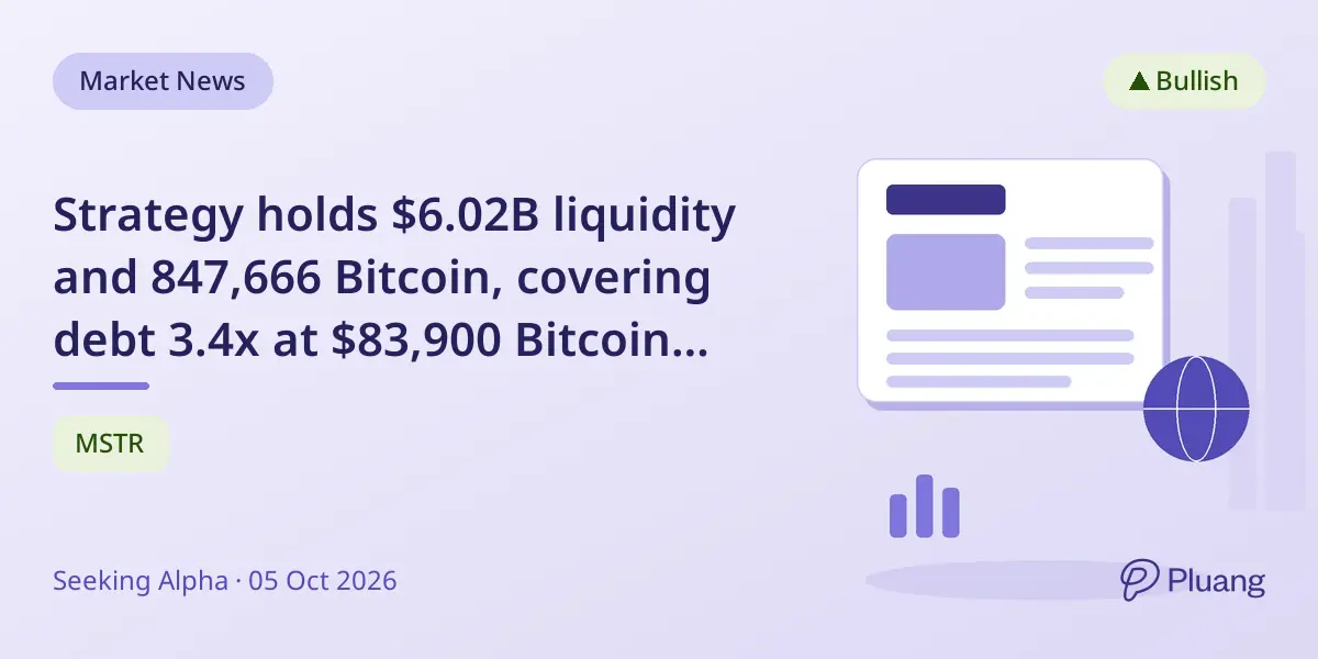 Strategy holds $6.02B liquidity and 847,666 Bitcoin, covering debt 3.4x at $83,900 Bitcoin price