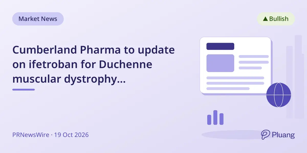 Cumberland Pharma to update on ifetroban for Duchenne muscular dystrophy cardiomyopathy on Oct 26