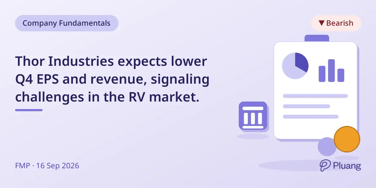 Thor Industries expects lower Q4 EPS and revenue, signaling challenges in the RV market.