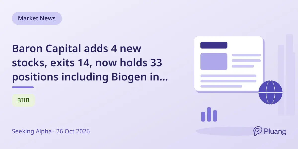 Baron Capital adds 4 new stocks, exits 14, now holds 33 positions including Biogen in Q3 2026