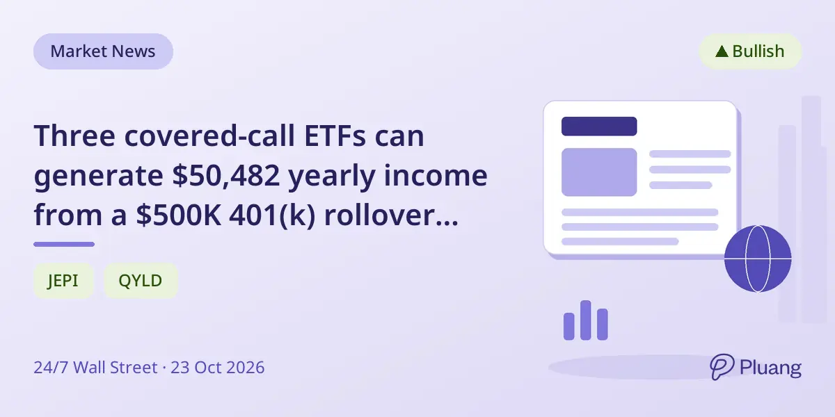 Three covered-call ETFs can generate $50,482 yearly income from a $500K 401(k) rollover before taxes.