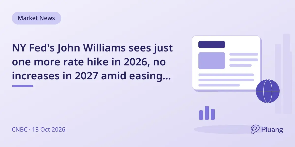 NY Fed's John Williams sees just one more rate hike in 2026, no increases in 2027 amid easing inflation trends.