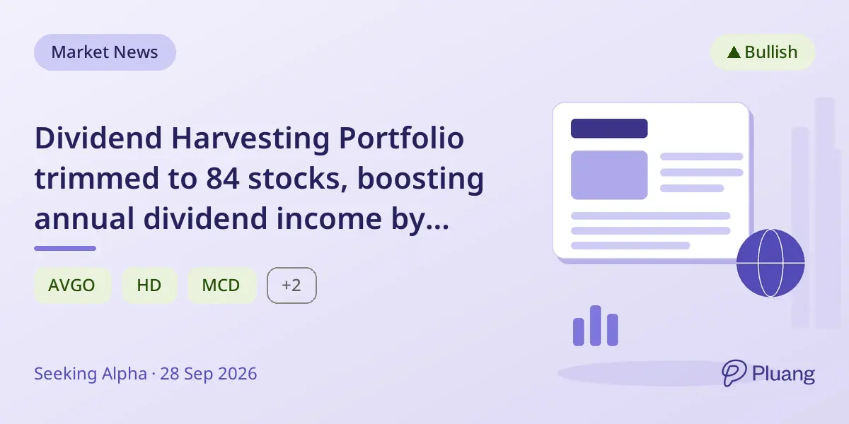 Dividend Harvesting Portfolio trimmed to 84 stocks, boosting annual dividend income by nearly $96.