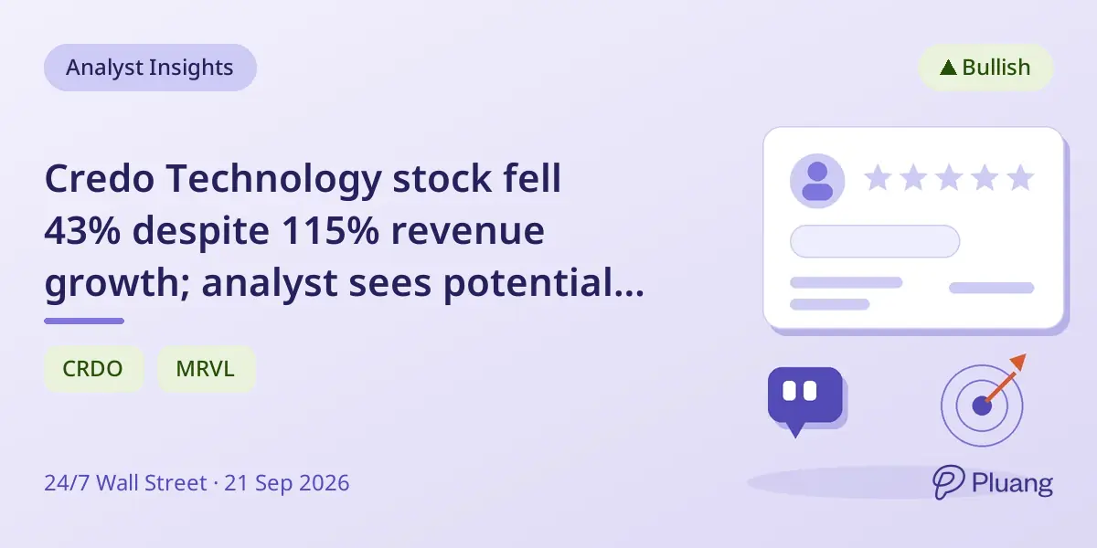 Credo Technology stock fell 43% despite 115% revenue growth; analyst sees potential to nearly double.