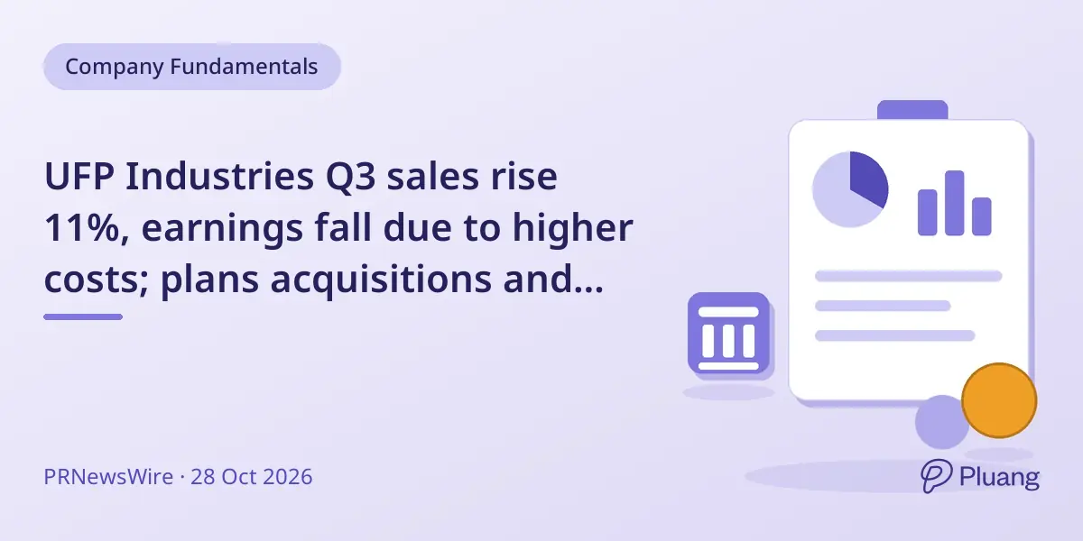 UFP Industries Q3 sales rise 11%, earnings fall due to higher costs; plans acquisitions and share buybacks.