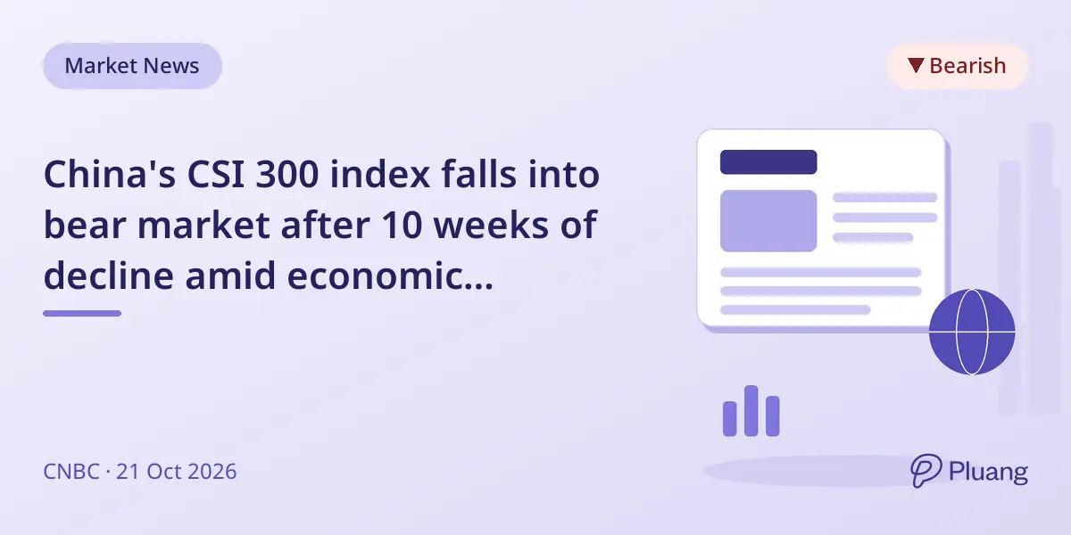 China's CSI 300 index falls into bear market after 10 weeks of decline amid economic challenges.