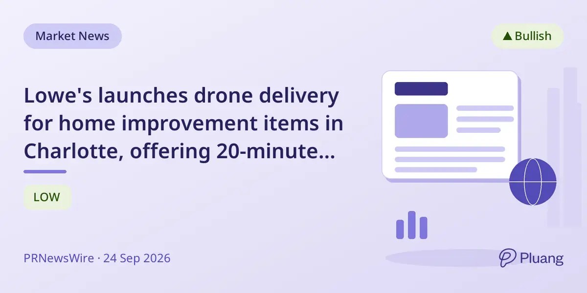 Lowe's launches drone delivery for home improvement items in Charlotte, offering 20-minute delivery via DoorDash app.