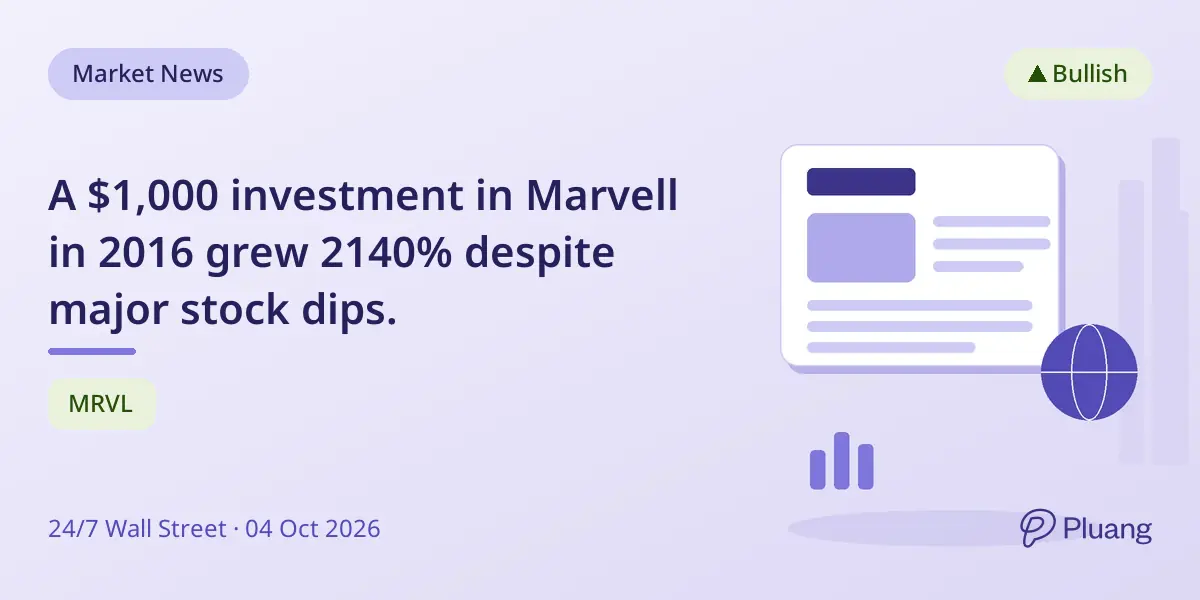 A $1,000 investment in Marvell in 2016 grew 2140% despite major stock dips.