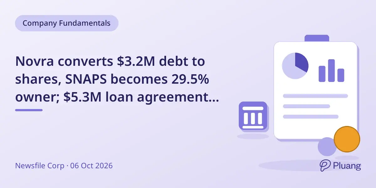Novra converts $3.2M debt to shares, SNAPS becomes 29.5% owner; $5.3M loan agreement with SNAPS expires unpaid.