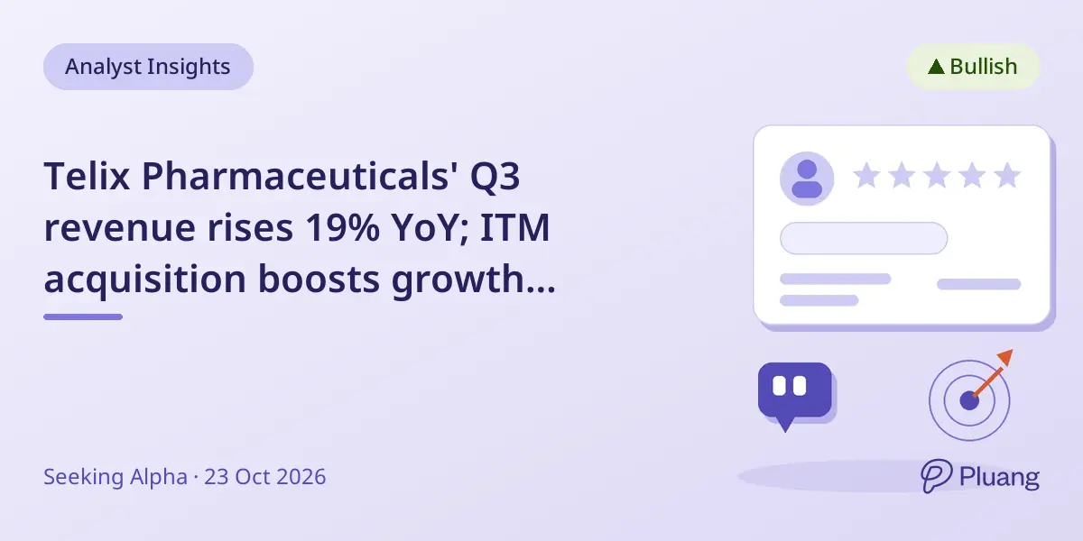 Telix Pharmaceuticals' Q3 revenue rises 19% YoY; ITM acquisition boosts growth outlook.