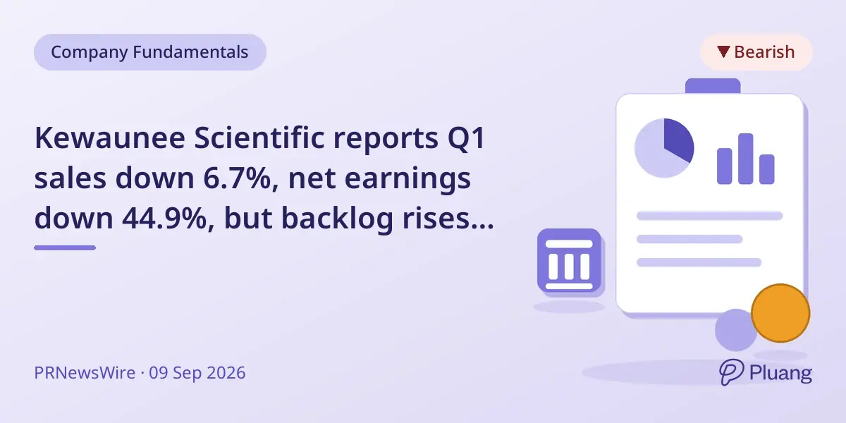 Kewaunee Scientific reports Q1 sales down 6.7%, net earnings down 44.9%, but backlog rises to $169M.