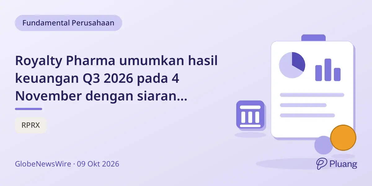 Royalty Pharma umumkan hasil keuangan Q3 2026 pada 4 November dengan siaran langsung.