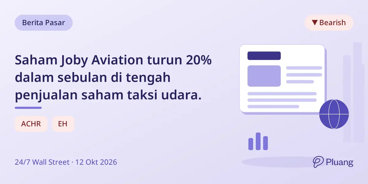 Saham Joby Aviation turun 20% dalam sebulan di tengah penjualan saham taksi udara.