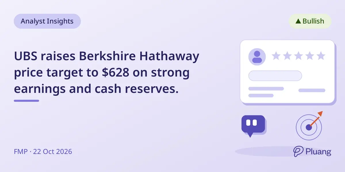 UBS raises Berkshire Hathaway price target to $628 on strong earnings and cash reserves.